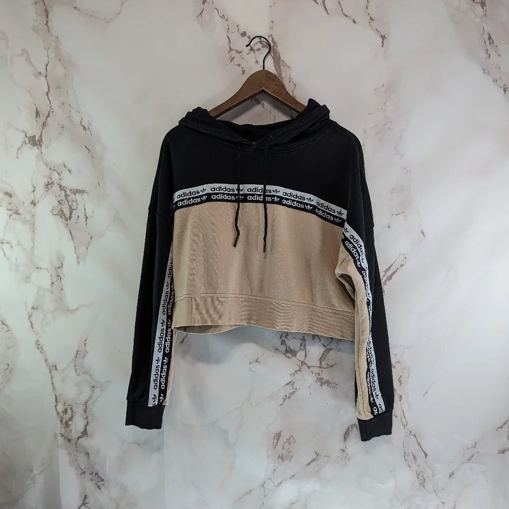 Adidas Hoodie Women Medium Black Vocal Cropped Hoodie Ash Pearl Originals - Picture 1 of 10